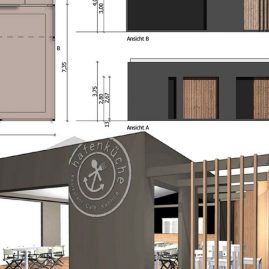 temporary restaurant and Bar Design 3d rendering