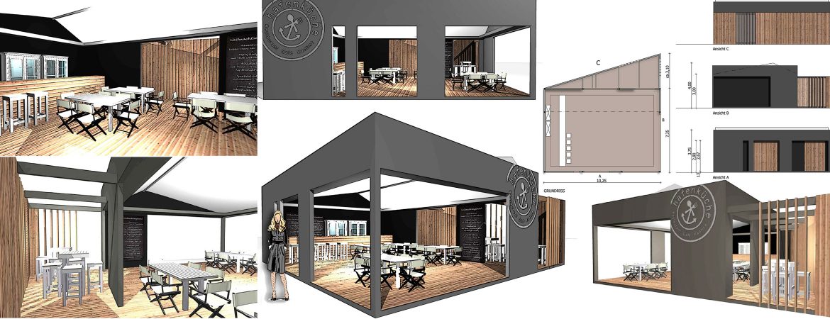 temporary restaurant and Bar Design 3d rendering